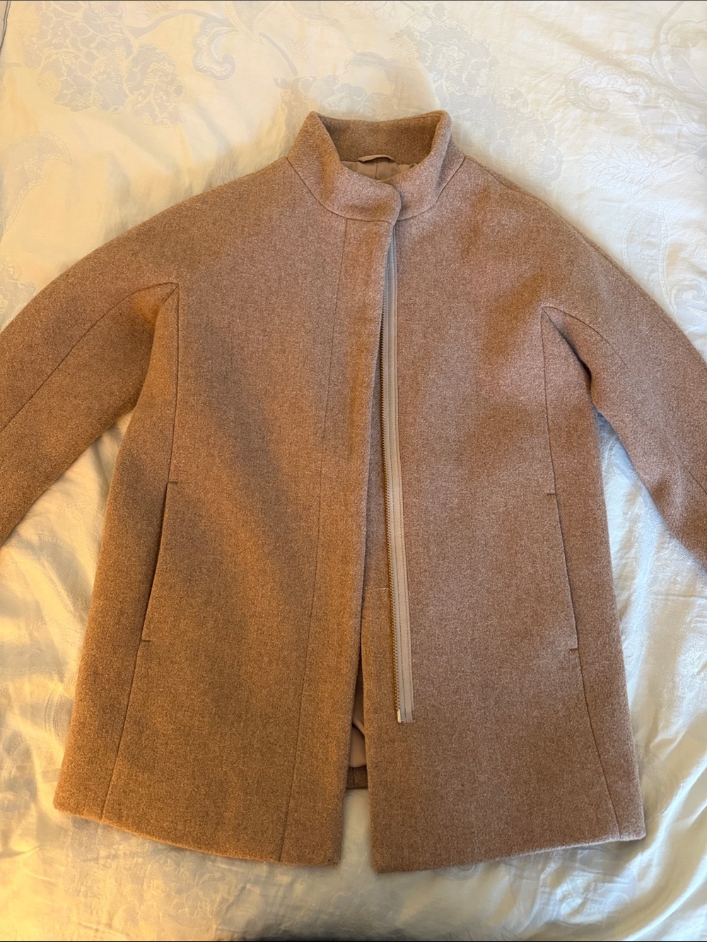 Crew cut Girls Zip-Front Wool Blend Coat - Taupe size 6-7